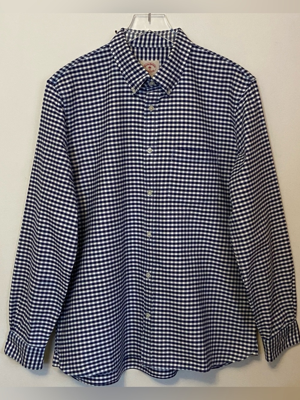 Brooks Brothers Red Fleece Men XL Blue White Gingham Button Down Cotton Shirt